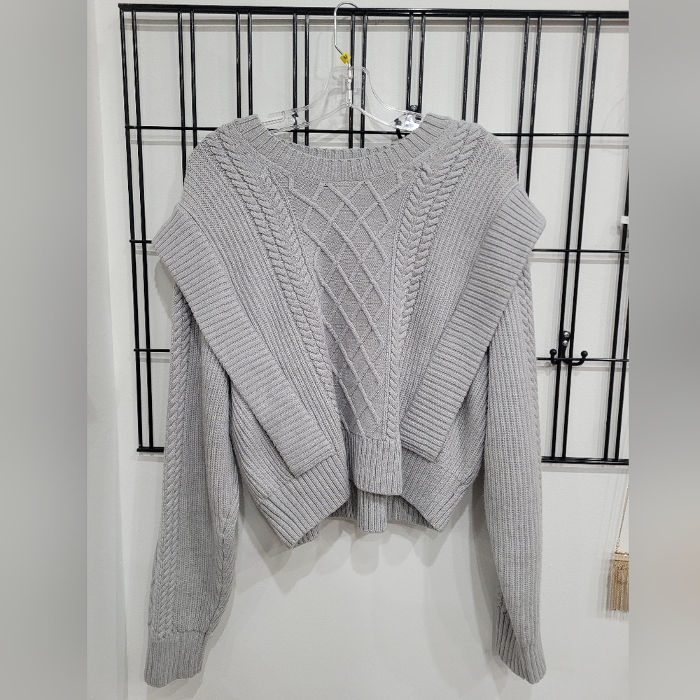 Gray Cable Knit Women's Sweater